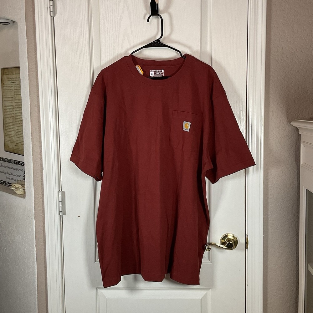 Carhartt Pocket‎ T-Shirt Mens XL Maroon Loose Fit Workwear Casual Short Sleeve